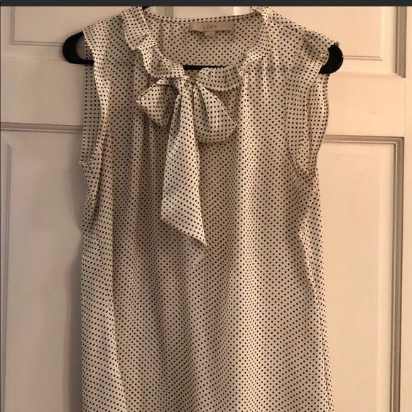 LOFT Tops - Loft white blouse with black polka dots and tie